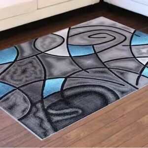Modern Swirl Gray and Blue Door Mat